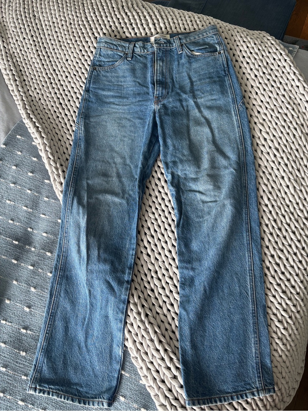 Reformation Star Embroidered Straight Jeans — Faded Blue Denim